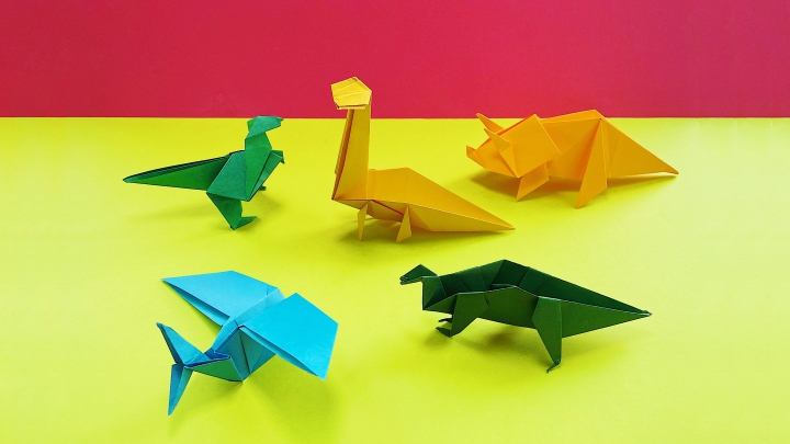 Оригами «Динозавры» из бумаги